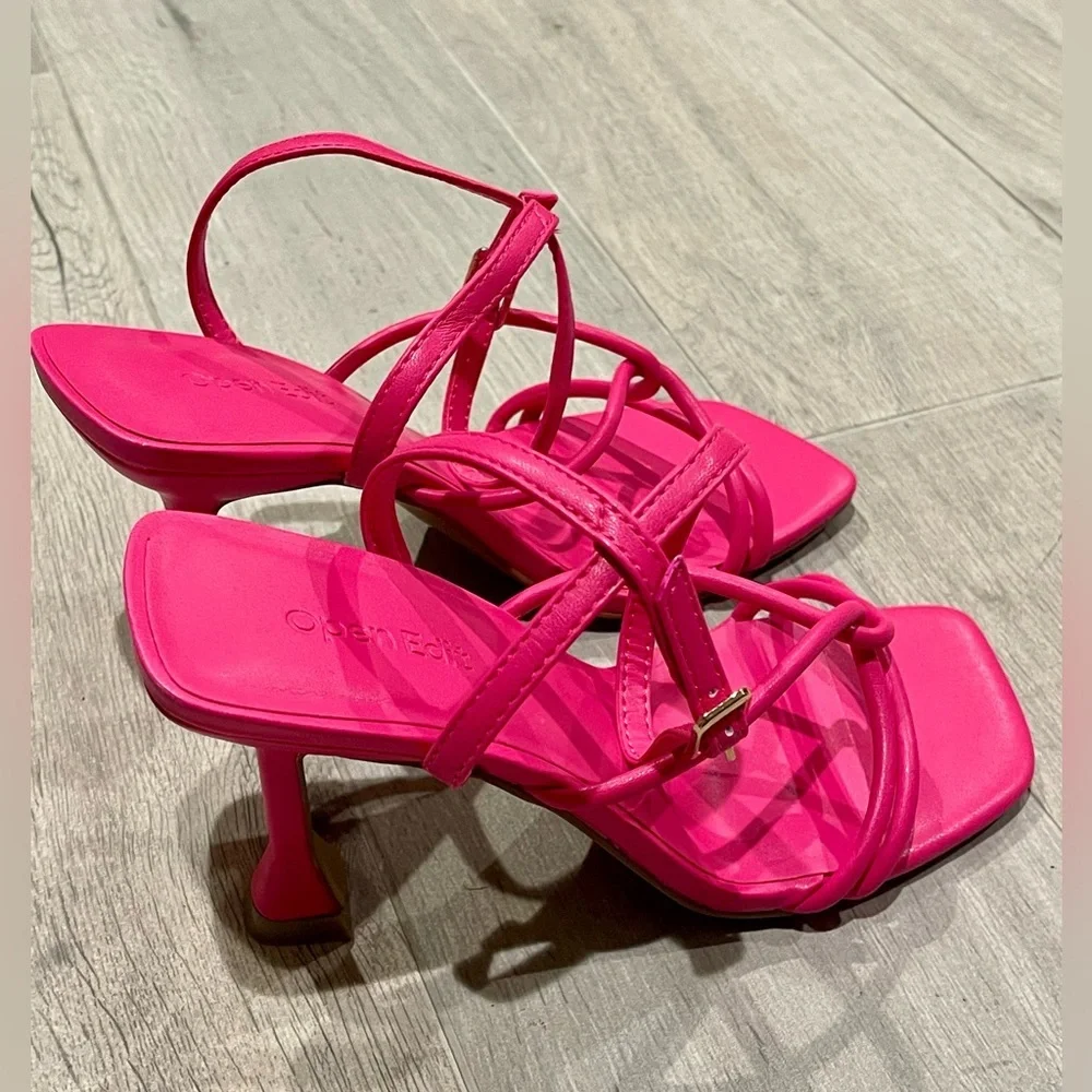 Open Edit Rachel Hot Pink Strappy Square-toe ankle buckle sandals Size 6